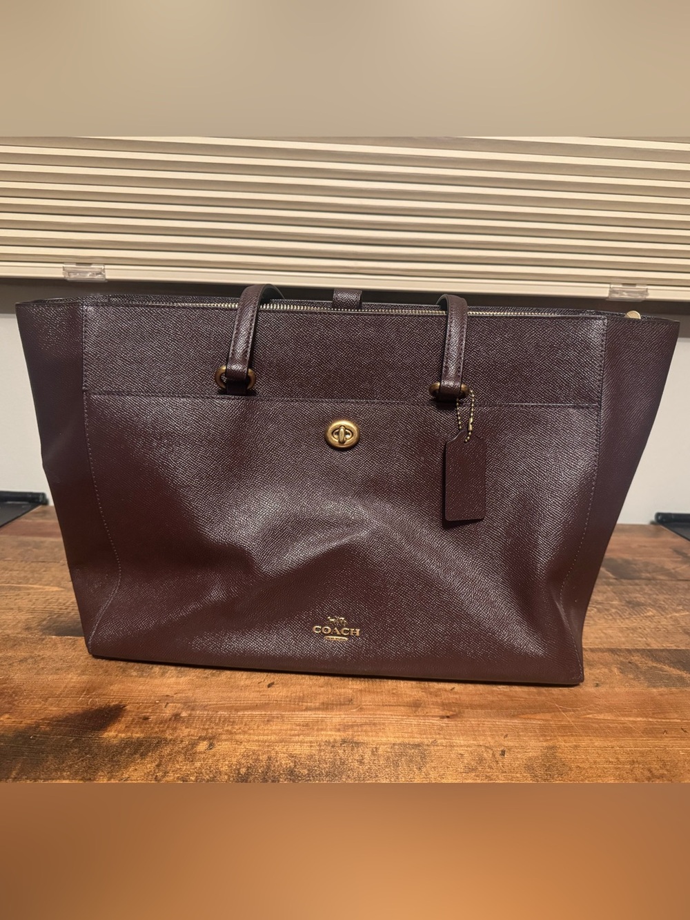 COACH Oxblood Crossgrain Leather Folio Tote